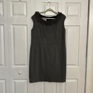 Grey cocktail dress with ruffled neck line